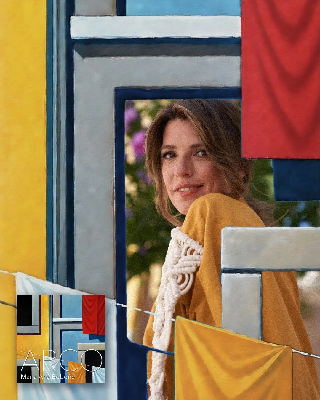 Maria Ana Bobone inside the painting from the ARCO cover, with the album cover